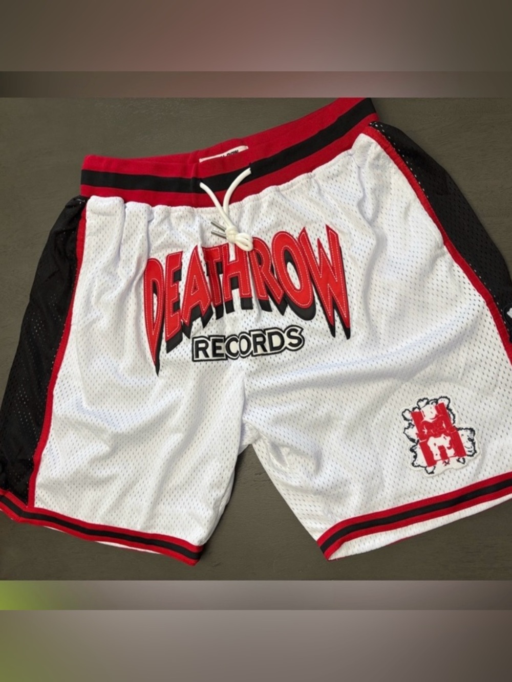 Headgear Classics Deathrow Records  White & Red Mesh Basketball Shorts New